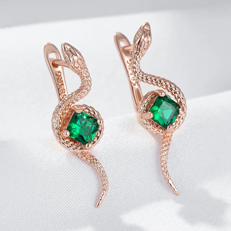 Boucles d'oreilles Serpent, bijou en alliage plaqué or 585 (14 carats) et en zircons naturels