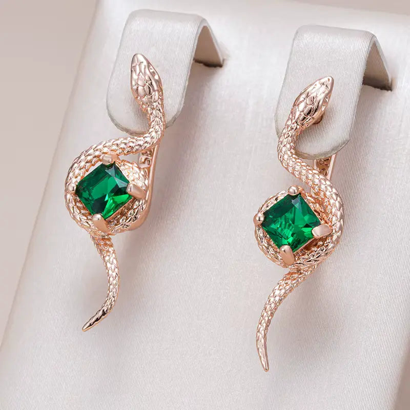 Boucles d'oreilles Serpent, bijou en alliage plaqué or 585 (14 carats) et en zircons naturels