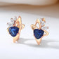 Boucles d'oreilles Zircons bleu saphir et blancs, bijou en alliage plaqué or 585 (14 carats) et en zircons naturels