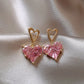 Boucles d'oreilles Coeurs en zircons roses, bijou en plaqué or et en zircons