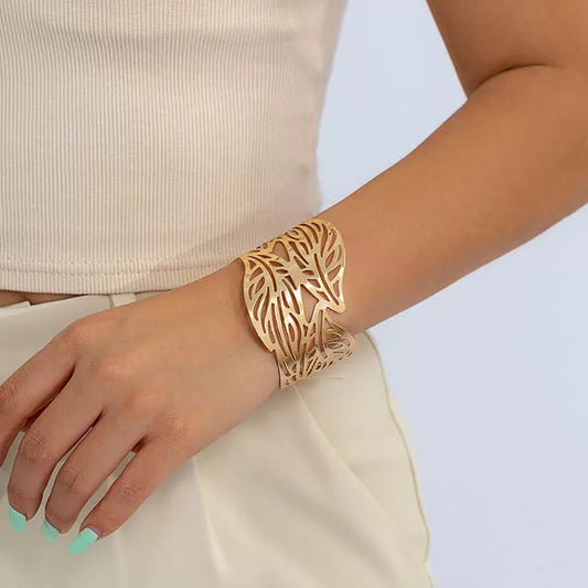 Bracelet feuillage ajouré, bijou en plaqué or 585 (14 carats)