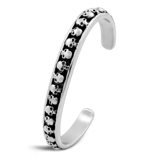 Bracelet bangle Têtes de mort, bijou en alliage plaqué argent