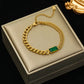 Bracelet cristal vert émeraude, bijou en acier inoxydable plaqué or et en cristal