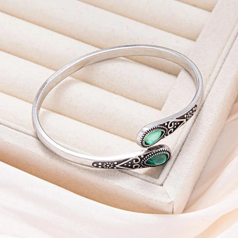 Bracelet bangle ouvert en pierre naturelle agate verte