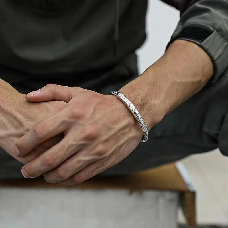 Bracelet avec signes exotiques, bijou pour hommes, bijou en plaqué argent