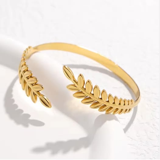 Bracelet Feuilles d'olivier, bijou en acier inoxydable doré