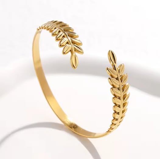 Bracelet Feuilles d'olivier, bijou en acier inoxydable doré