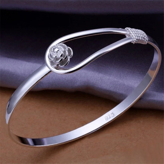 Bracelet fleur, bijou en plaqué argent 925