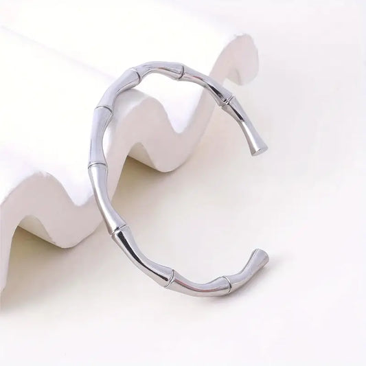 Bracelet jonc bambou, bijou en acier inoxydable argenté