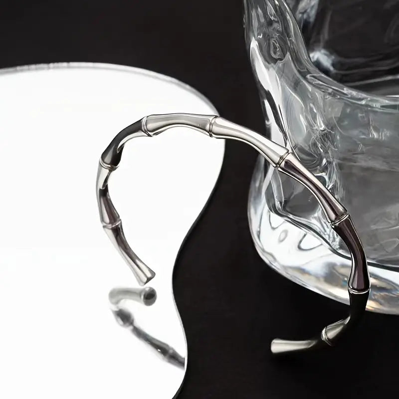 Bracelet jonc bambou, bijou en acier inoxydable argenté