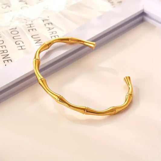 Bracelet jonc bambou, bijou en acier inoxydable doré