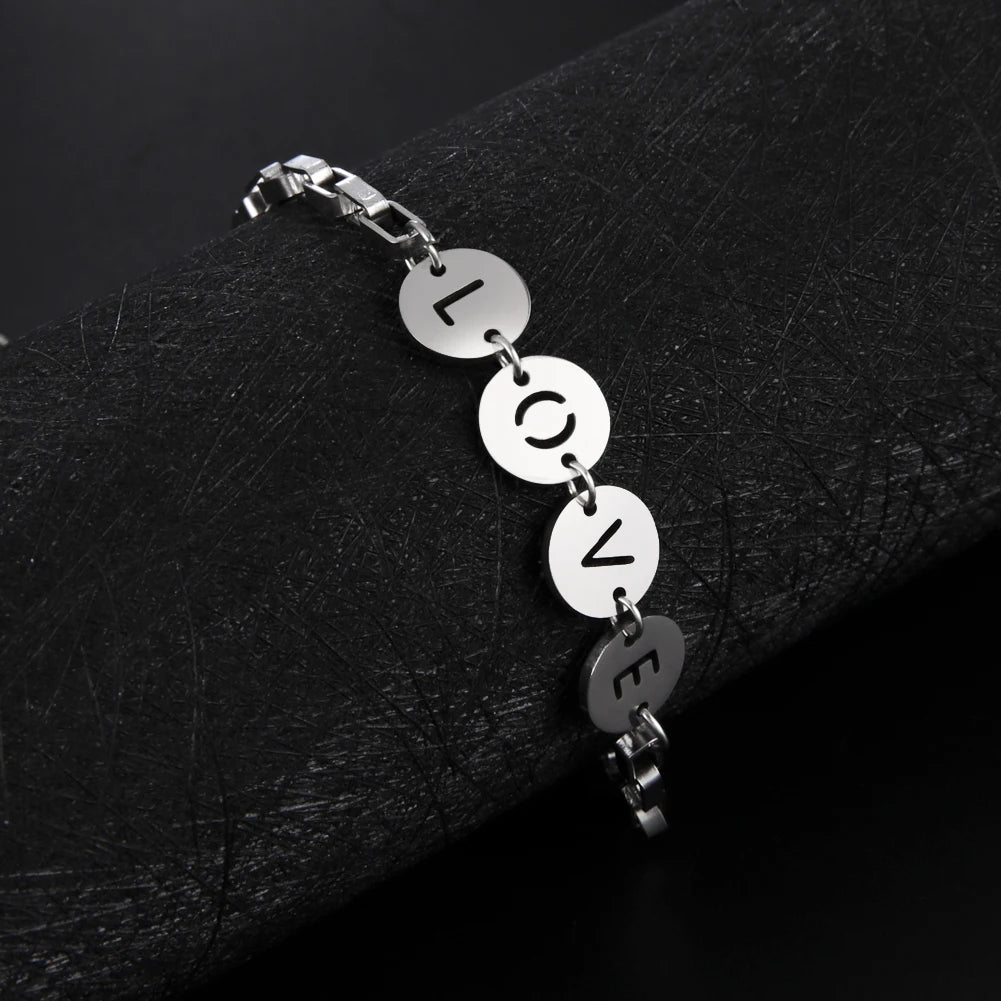 Bracelet lettres love, bijou en acier inoxydable argenté