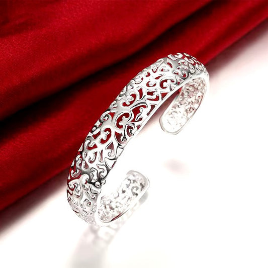 Bracelet jonc arabesques ajourées, bijou plaqué argent