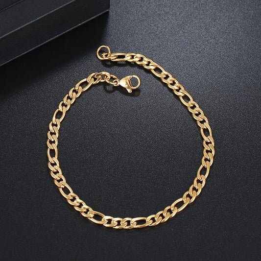 Bracelet pour hommes, maille figaro, bijou en acier inoxydable doré