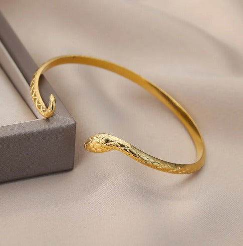 Bracelet jonc serpent, bijou en acier inoxydable doré