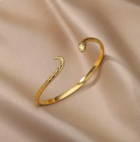Bracelet jonc serpent, bijou en acier inoxydable doré
