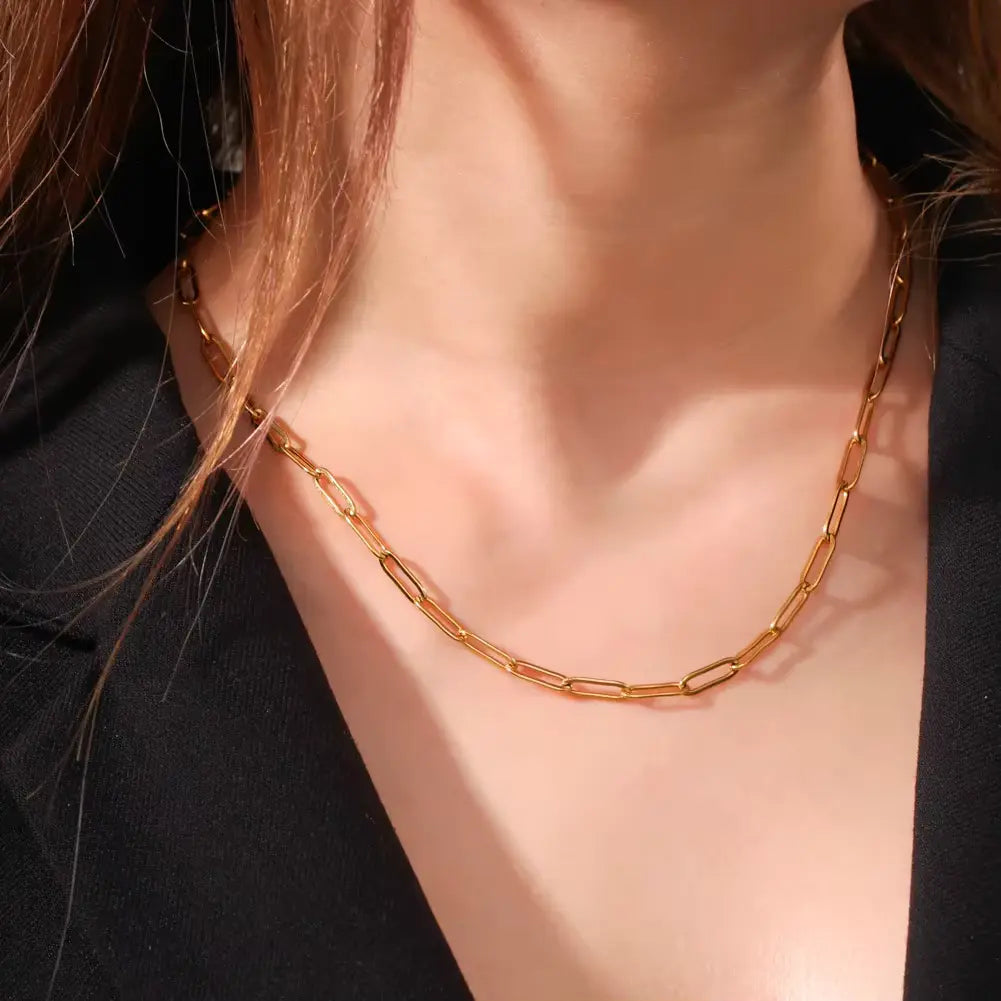 Chaîne trombone, bijou en acier inoxydable doré