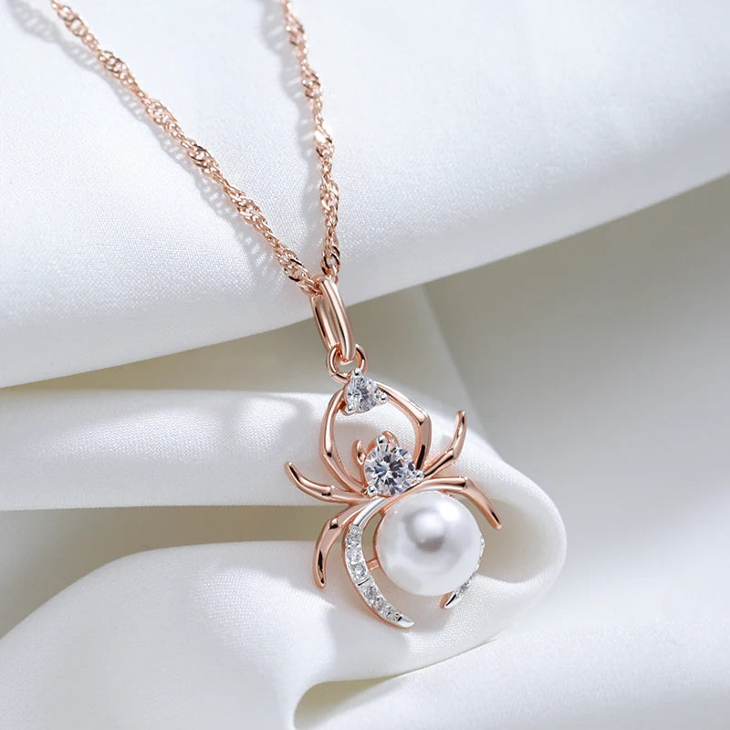 Collier Araignée, bijou en alliage plaqué or 585 (14 carats), en acrylique et en zircons naturels
