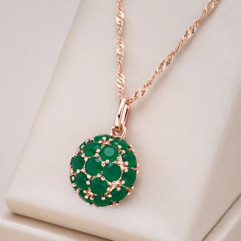 Collier pendentif rond en zircons verts, bijou en plaqué or rose 585 (14 carats), zircons naturels