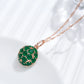 Collier pendentif rond en zircons verts, bijou en plaqué or rose 585 (14 carats), zircons naturels