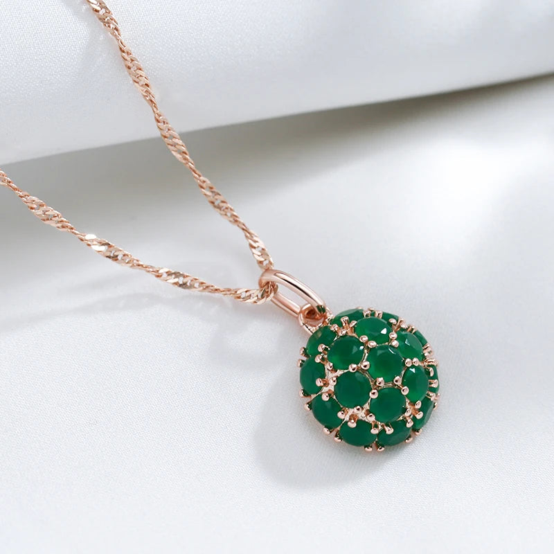 Collier pendentif rond en zircons verts, bijou en plaqué or rose 585 (14 carats), zircons naturels