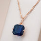 Collier pendentif pierre bleue, bijou en plaqué or rose 585 (14 carats) et en zircon naturel