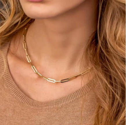 Chaîne trombone, bijou en acier inoxydable doré