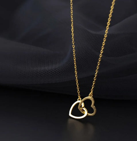 Collier coeurs enlacés, bijou en acier inoxydable doré