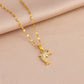 Collier Dauphin avec zircons et chaîne maille Lips, bijou en acier inoxydable doré 750 (18 carats)