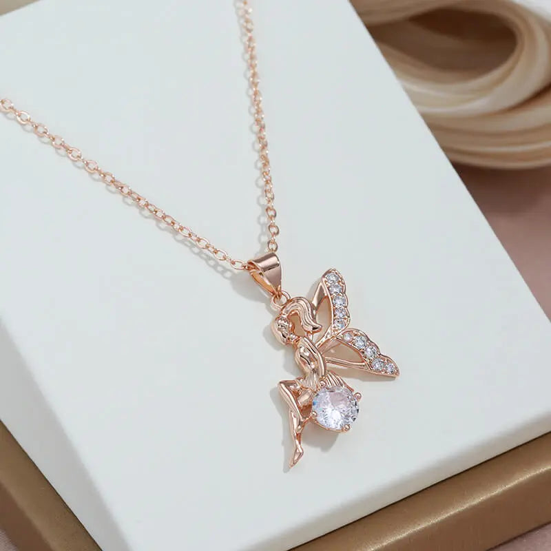 Collier Fée Zircons, bijou en alliage plaqué or 585 (14 carats) et en zircons naturels
