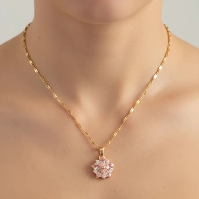 Collier Sakura, bijou en acier inoxydable plaqué or, cristaux et zircons