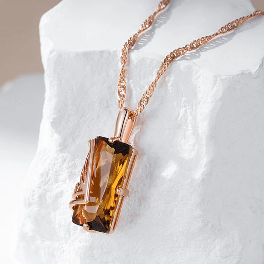 Collier pendentif en zircon marron, bijou en alliage plaqué or rose et en zircon naturel