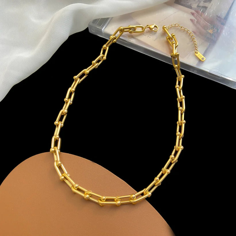 Collier Maillons en U, bijou en acier inoxydable doré 18 carats
