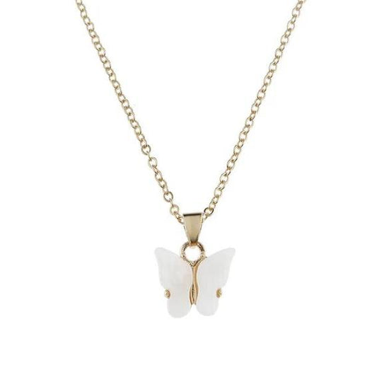 Collier Papillon blanc, bijou en acier inoxydable argenté