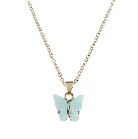 Collier Papillon bleu clair, bijou en acier inoxydable argenté