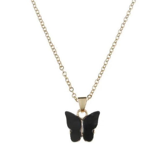 Collier Papillon noir, bijou en acier inoxydable argenté