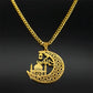 Collier Mosquée sur croissant de lune, chaîne maille cubaine, bijou en acier inoxydable doré