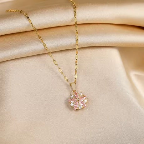 Collier Sakura, bijou en acier inoxydable plaqué or, cristaux et zircons