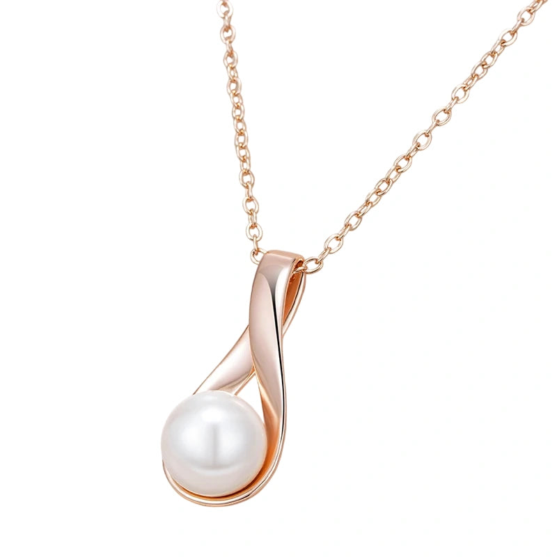 Collier pendentif perle nacrée, chaîne forçat, bijou en acrylique et en plaqué or rose