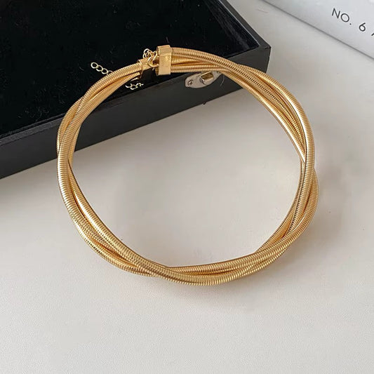 Collier Spirale multirangs, bijou en alliage plaqué or