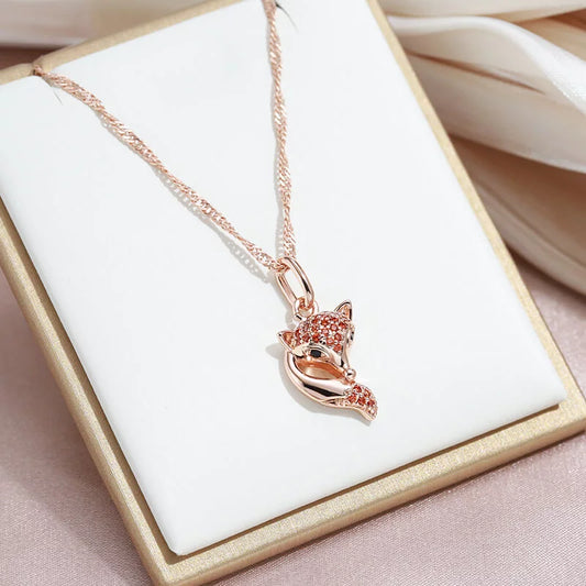 Collier Renard, bijou en alliage plaqué or 585 (14 carats) et en zircons naturels