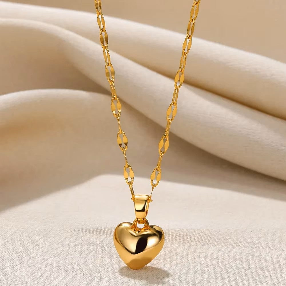 Collier Coeur avec chaîne maille Lips, bijou en acier inoxydable doré