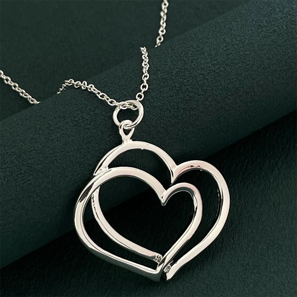 Collier Duo de coeurs d'amour, bijou plaqué argent
