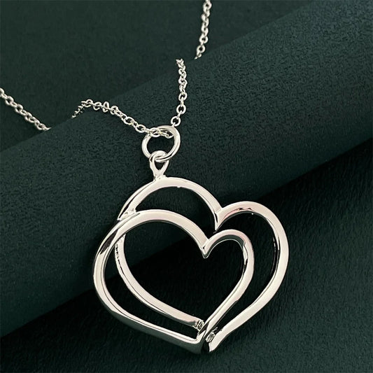 Collier Duo de coeurs d'amour, bijou plaqué argent