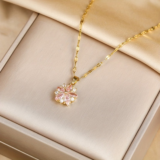 Collier Sakura, bijou en acier inoxydable plaqué or, cristaux et zircons