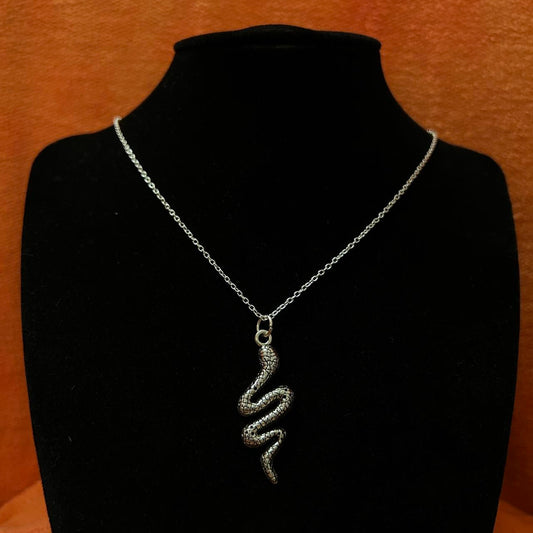 Collier pendentif Serpent, bijou en acier inoxydable argenté