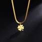 Collier trèfle à quatre feuilles, chaîne maille chevron, bijou en acier inoxydable doré