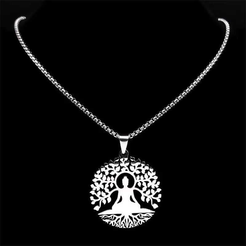 Collier Yoga, chaîne maille vénitienne, bijou en acier inoxydable
