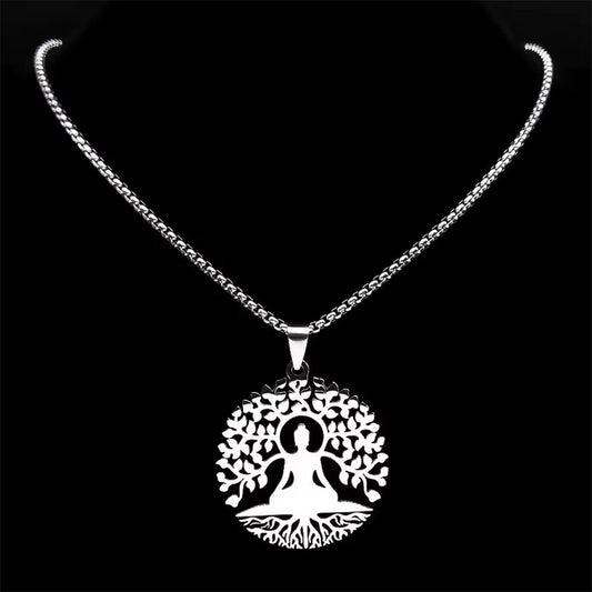 Collier Yoga, chaîne maille vénitienne, bijou en acier inoxydable