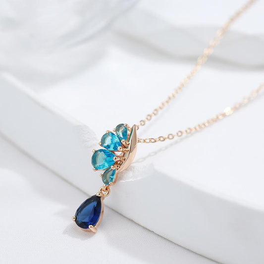 Collier Blue, bijou en alliage plaqué or 585 (14 carats) et en zircons naturels
